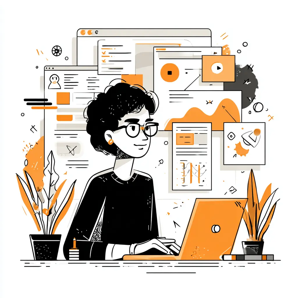 a man working on a laptop with various computer screens behind him