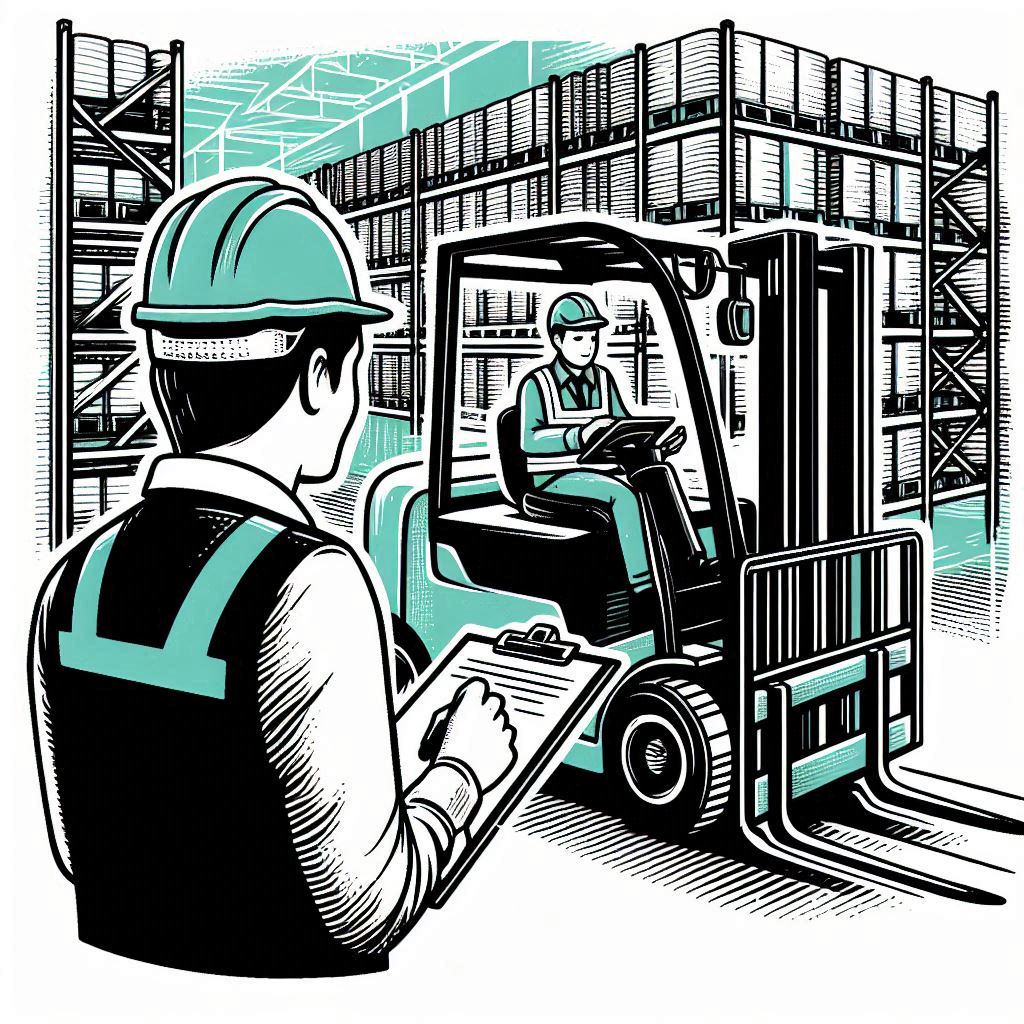 Worker driving a forklift in a warehouse