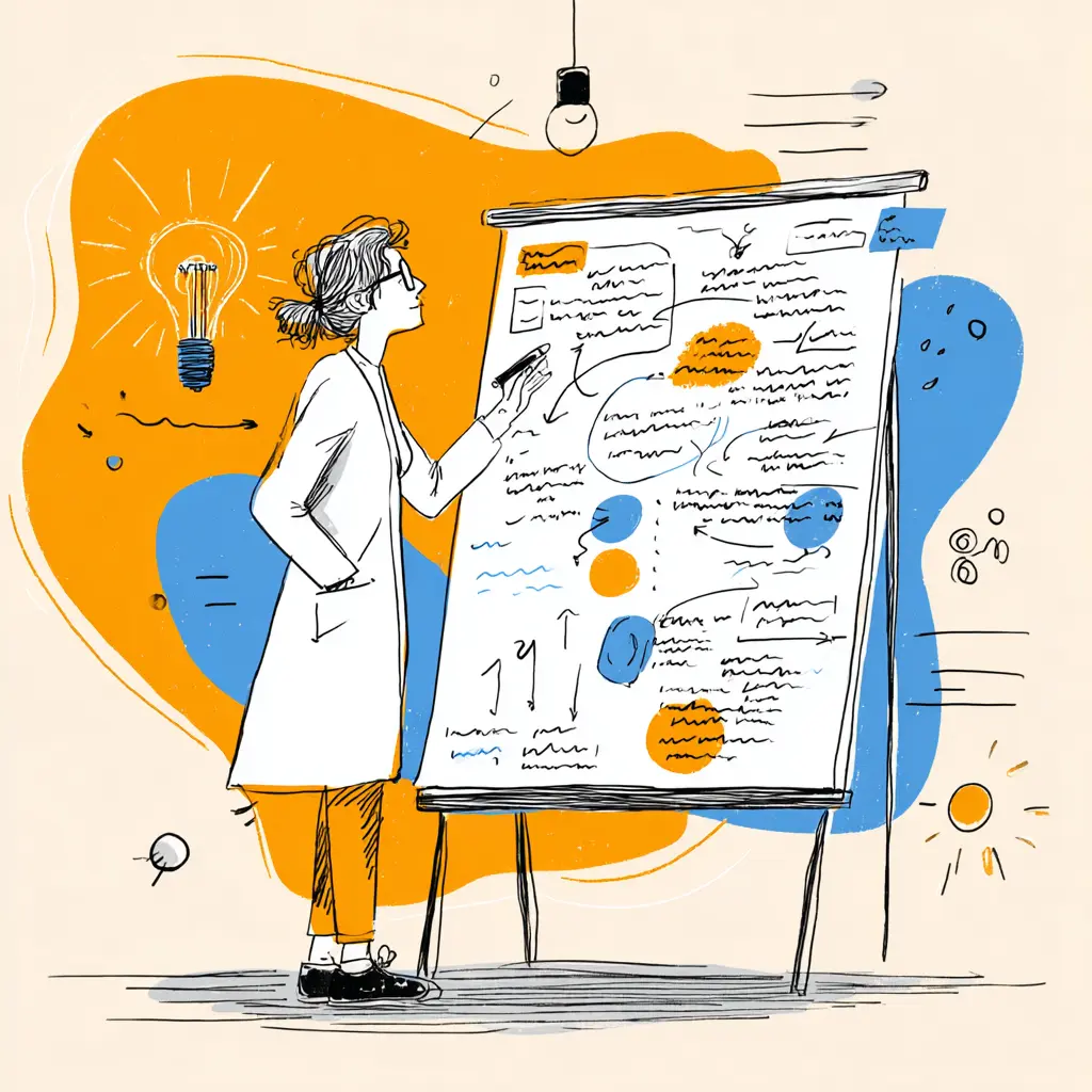 A content strategist defining terms and mapping concepts on a whiteboard.